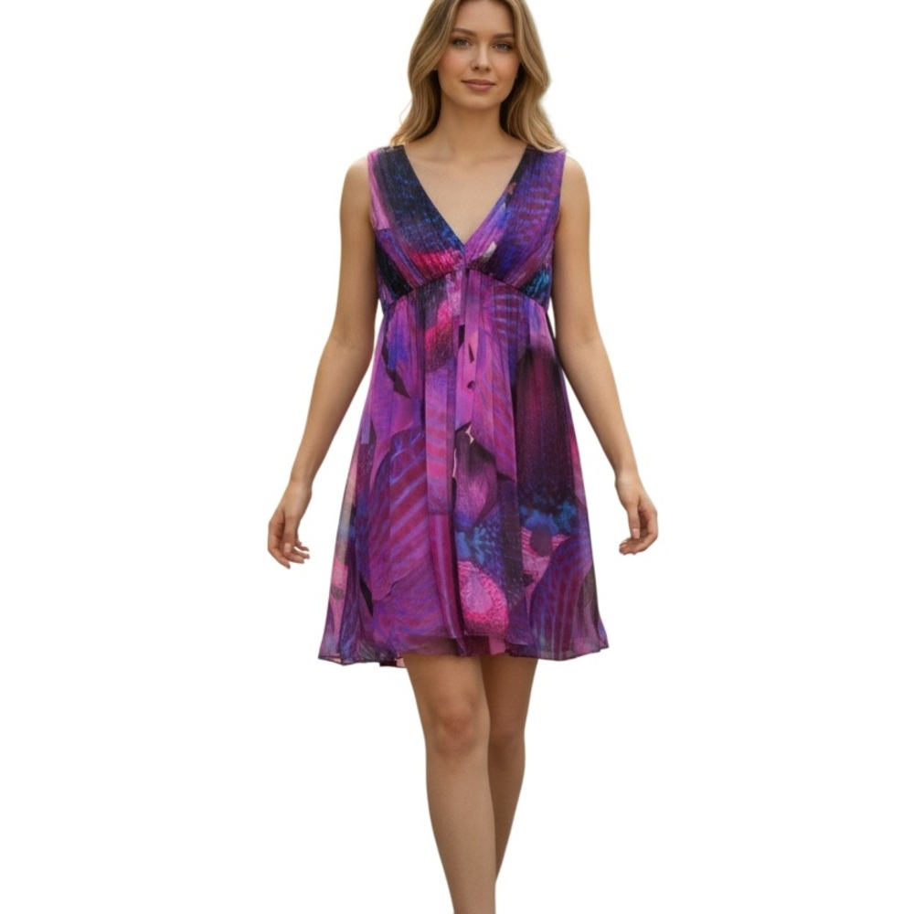 Matthew Williamson Purple & Pink Floral V-Neck Chemise